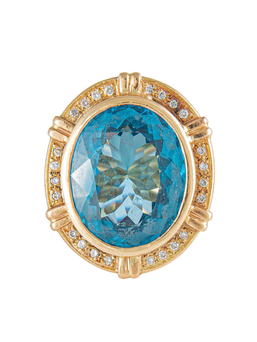 Bague 50.5 Bague Chevalière, Topaze Bleue & Diamants, Or Jaune 58 Facettes DV0032-18