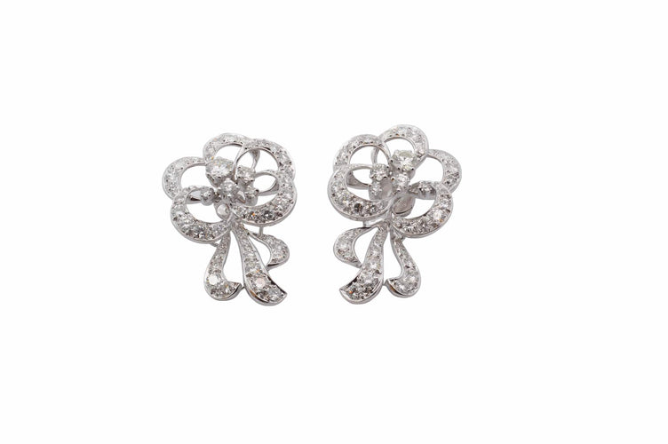 Boucles d'oreilles Boucles d’oreilles années 1950 en platine et or blanc, diamants 58 Facettes 24951b