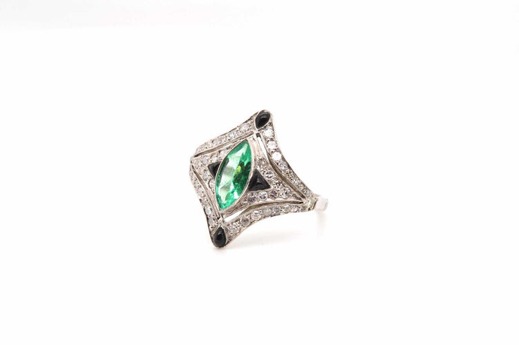 Bague 56 Bague Art déco en platine avec émeraude et diamants 58 Facettes 24962