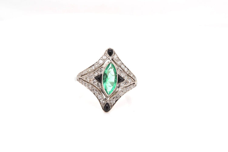 Bague 56 Bague Art déco en platine avec émeraude et diamants 58 Facettes 24962