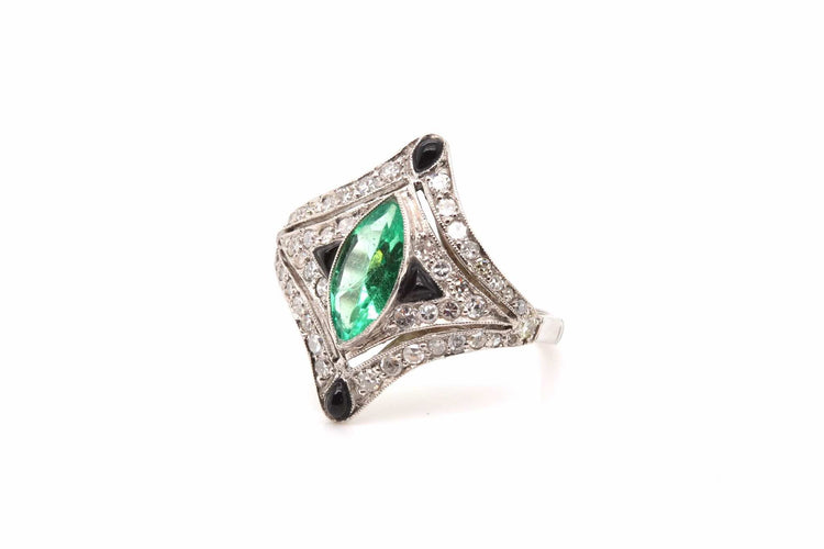 Bague 56 Bague Art déco en platine avec émeraude et diamants 58 Facettes 24962