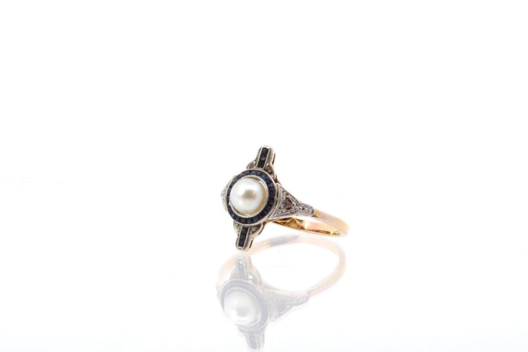 Bague 55 Bague en or jaune et platine avec perle, diamants et saphirs 58 Facettes 24969