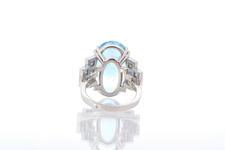 Bague 53 Bague en platine avec aigue-marine et diamants 58 Facettes 25029 25180