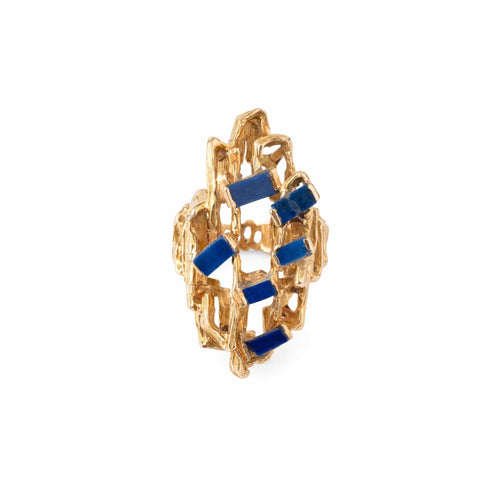 Bague 53 Bague moderniste en or jaune 18k ajouré et lapis-lazuli 58 Facettes 1