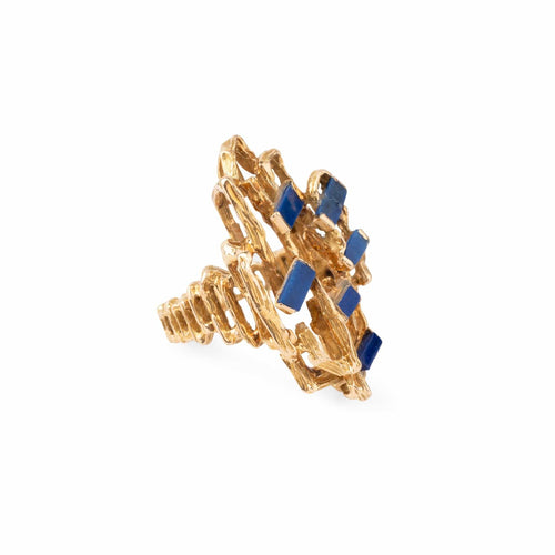 Bague 53 Bague moderniste en or jaune 18k ajouré et lapis-lazuli 58 Facettes 1