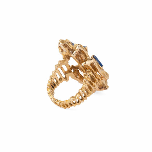 Bague 53 Bague moderniste en or jaune 18k ajouré et lapis-lazuli 58 Facettes 1
