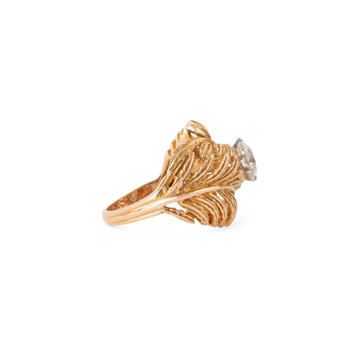 Bague 55 Bague plume sertie d’un diamant taille ancienne en or jaune 18k 58 Facettes 1