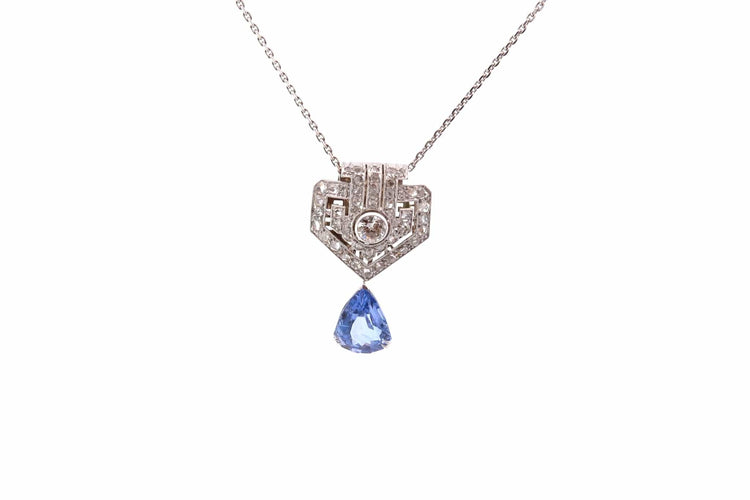 Collier Collier pendentif Art déco en diamants et saphir de 6,05 ct 58 Facettes 26786-26227