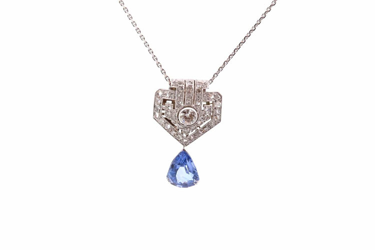 Collier Collier pendentif Art déco en diamants et saphir de 6,05 ct 58 Facettes 26786-26227