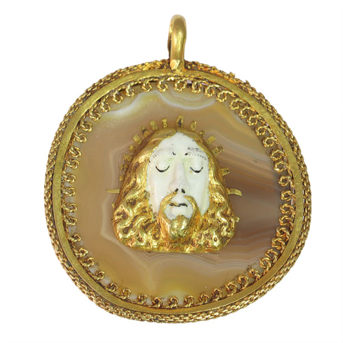 Pendentif Pendentif dévotion Renaissance vers 1580 en or 18K et agate rubanée 58 Facettes 25114-0064