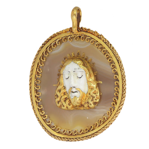 Pendentif Pendentif dévotion Renaissance vers 1580 en or 18K et agate rubanée 58 Facettes 25114-0064