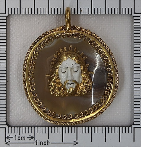 Pendentif Pendentif dévotion Renaissance vers 1580 en or 18K et agate rubanée 58 Facettes 25114-0064