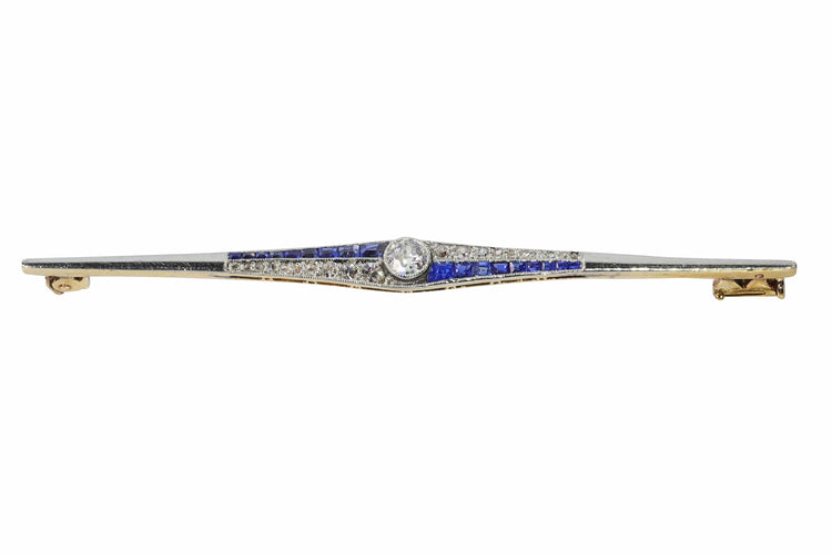 Broche Broche barrette Art déco néerlandaise en or 18K, diamants et saphirs 58 Facettes 25141-0140