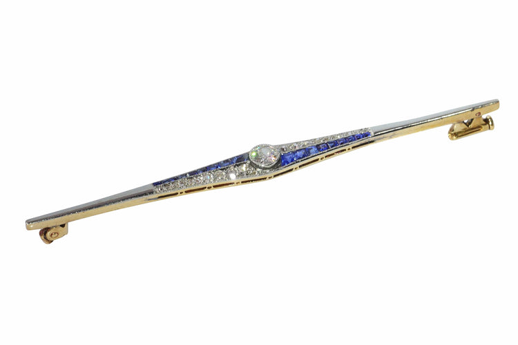 Broche Broche barrette Art déco néerlandaise en or 18K, diamants et saphirs 58 Facettes 25141-0140