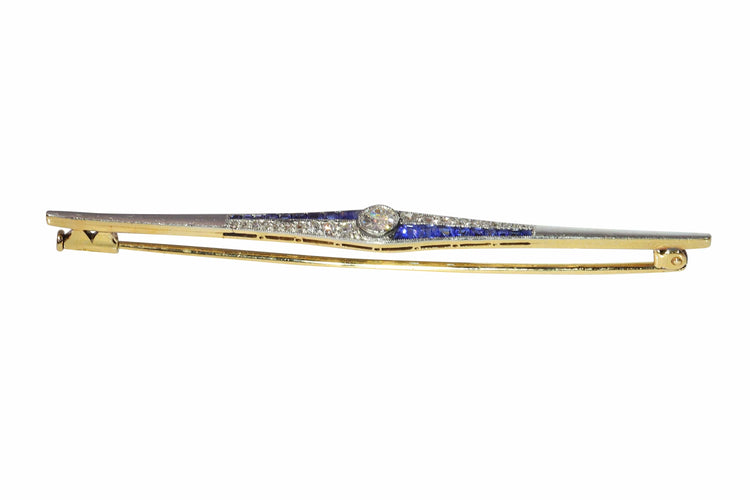 Broche Broche barrette Art déco néerlandaise en or 18K, diamants et saphirs 58 Facettes 25141-0140