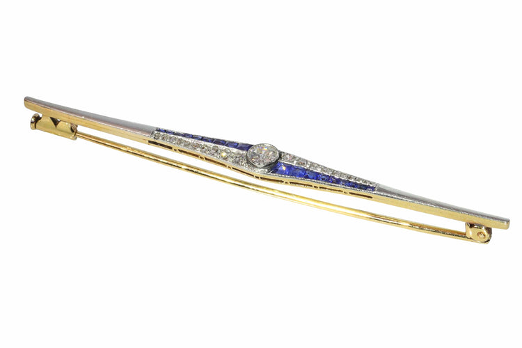 Broche Broche barrette Art déco néerlandaise en or 18K, diamants et saphirs 58 Facettes 25141-0140