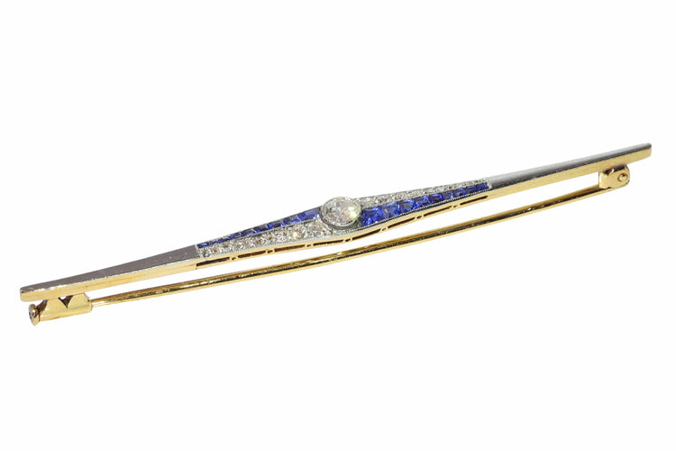 Broche Broche barrette Art déco néerlandaise en or 18K, diamants et saphirs 58 Facettes 25141-0140