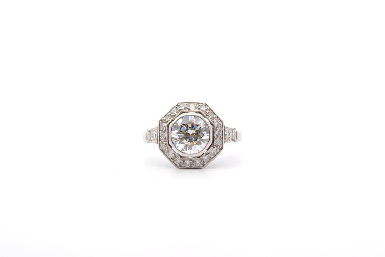 Bague 53 Bague en platine avec diamant 1,40 ct et diamants 58 Facettes 25144-26280