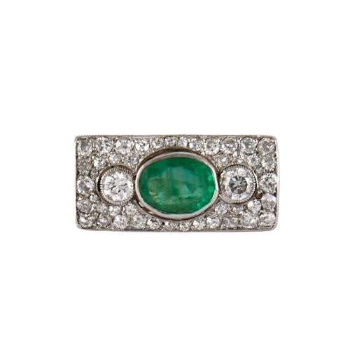 Bague 54.5 Bague ancienne en or jaune et platine, émeraude et diamants 58 Facettes BO/230005 STA