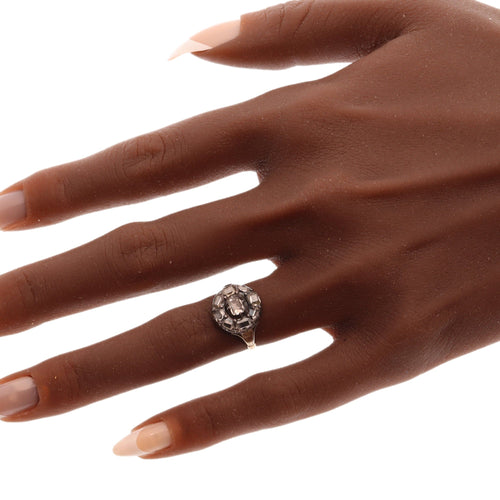 Bague 49 Bague cluster en or jaune 14K, argent et diamants taille table (vers 1600) 58 Facettes 25296-0103