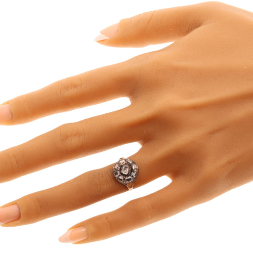 Bague 49 Bague cluster en or jaune 14K, argent et diamants taille table (vers 1600) 58 Facettes 25296-0103