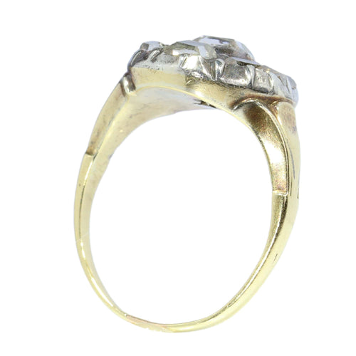 Bague 49 Bague cluster en or jaune 14K, argent et diamants taille table (vers 1600) 58 Facettes 25296-0103