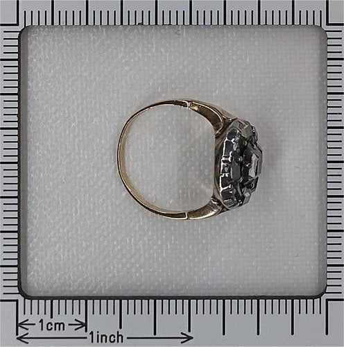 Bague 49 Bague cluster en or jaune 14K, argent et diamants taille table (vers 1600) 58 Facettes 25296-0103