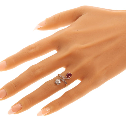 Bague 53 Bague Toi et Moi Art nouveau en or jaune 18K et platine 58 Facettes 25317-0120