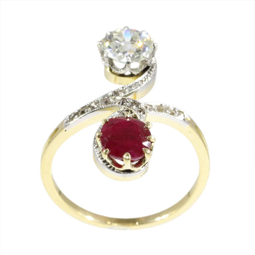 Bague 53 Bague Toi et Moi Art nouveau en or jaune 18K et platine 58 Facettes 25317-0120