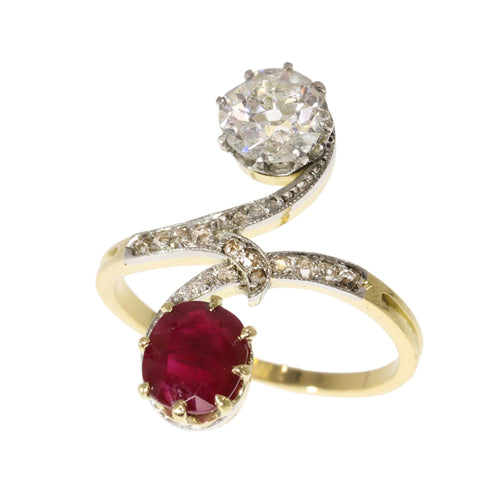 Bague 53 Bague Toi et Moi Art nouveau en or jaune 18K et platine 58 Facettes 25317-0120