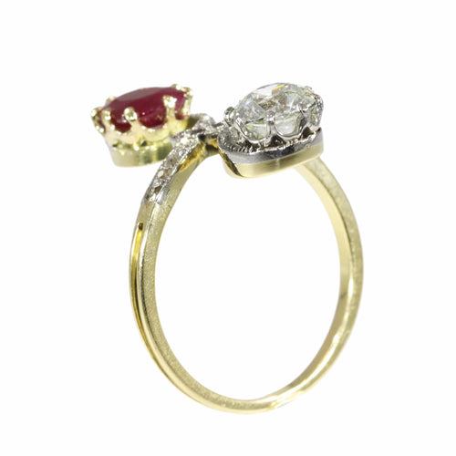 Bague 53 Bague Toi et Moi Art nouveau en or jaune 18K et platine 58 Facettes 25317-0120