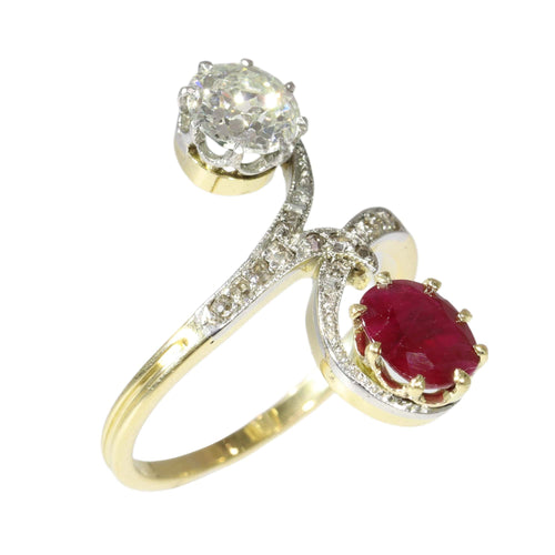 Bague 53 Bague Toi et Moi Art nouveau en or jaune 18K et platine 58 Facettes 25317-0120