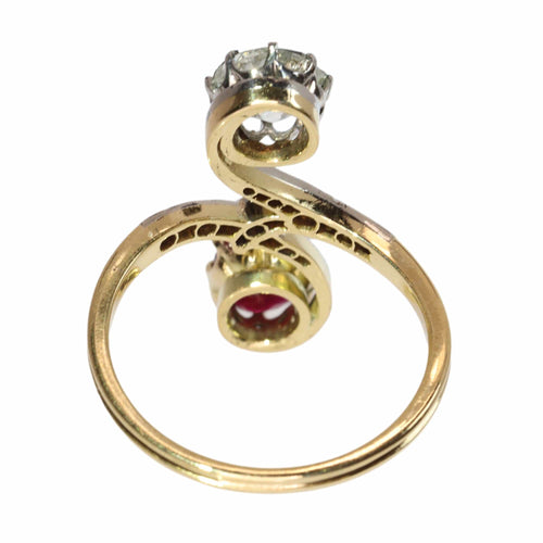 Bague 53 Bague Toi et Moi Art nouveau en or jaune 18K et platine 58 Facettes 25317-0120