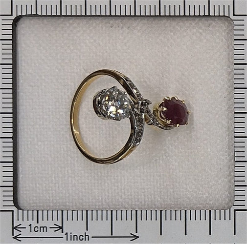 Bague 53 Bague Toi et Moi Art nouveau en or jaune 18K et platine 58 Facettes 25317-0120