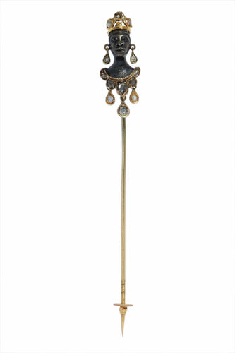 Montre Épingle de cravate victorienne Blackamoor couronnée en or 18K et diamants 58 Facettes 25321-0230