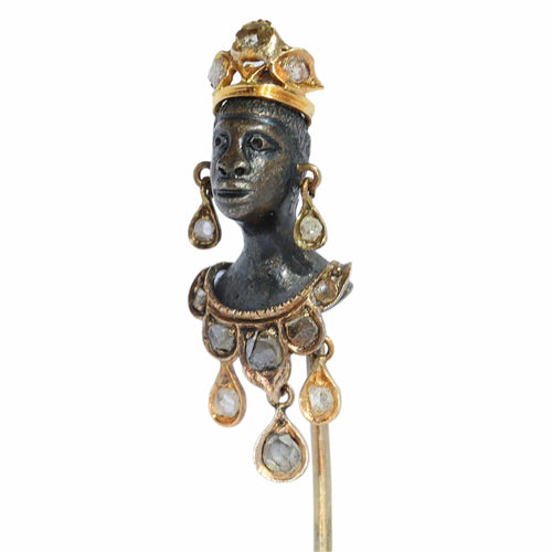 Montre Épingle de cravate victorienne Blackamoor couronnée en or 18K et diamants 58 Facettes 25321-0230