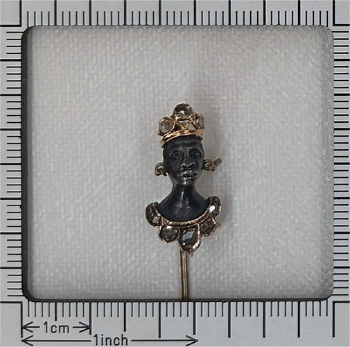 Montre Épingle de cravate victorienne Blackamoor couronnée en or 18K et diamants 58 Facettes 25321-0230