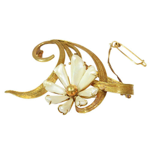 Broche Broche fleur Art nouveau vers 1900 en or jaune 18 ct et perles 58 Facettes 25363-0274
