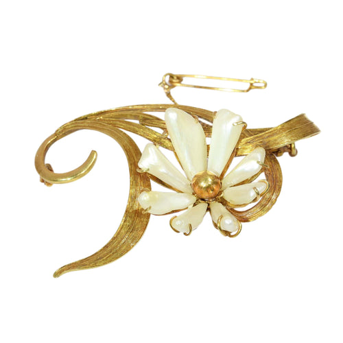 Broche Broche fleur Art nouveau vers 1900 en or jaune 18 ct et perles 58 Facettes 25363-0274