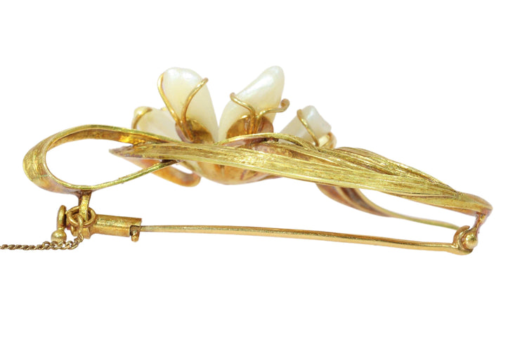 Broche Broche fleur Art nouveau vers 1900 en or jaune 18 ct et perles 58 Facettes 25363-0274