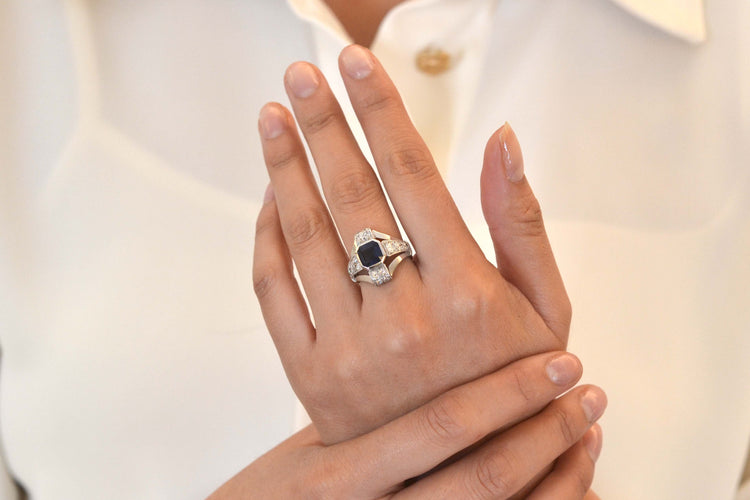 Bague 52 Bague Art déco en platine au saphir et diamants 58 Facettes 25373