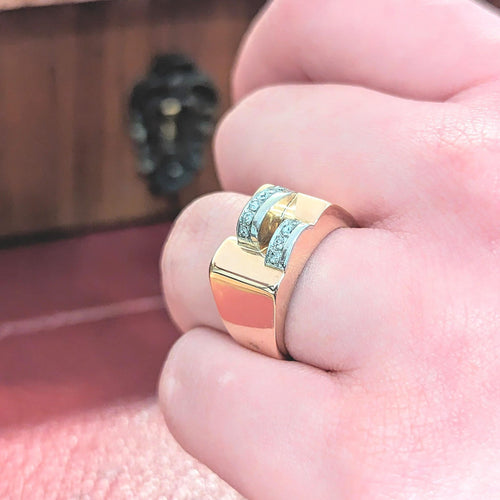 Bague 56 Bague Tank en or rose 18 carats et diamants 58 Facettes 25376