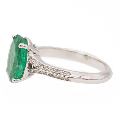 Bague 53 Bague Or blanc Emeraude, Diamant 58 Facettes 2543095CN
