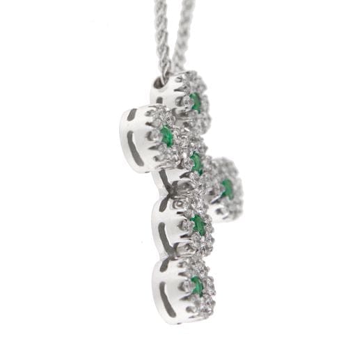 Collier Collier - Pendentif croix en or blanc 18 ct, diamants et émeraudes 58 Facettes 25439