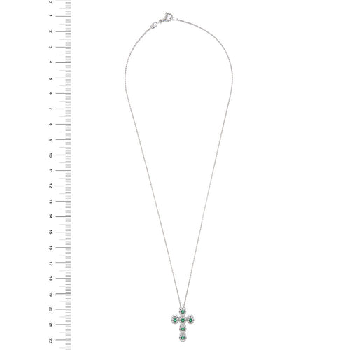 Collier Collier - Pendentif croix en or blanc 18 ct, diamants et émeraudes 58 Facettes 25439