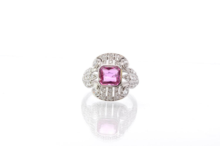 Bague 52 Bague en platine avec saphir rose et diamants 58 Facettes 25552 25293