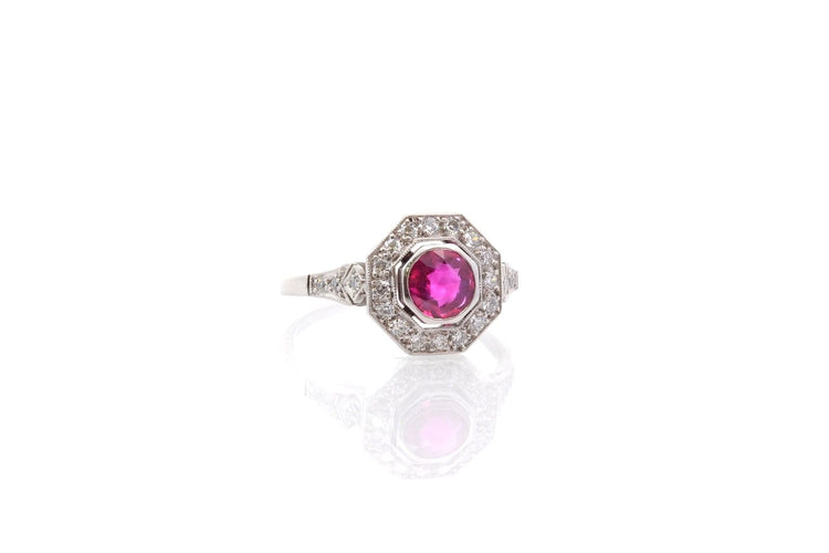 Bague 55 Bague Art déco en platine avec rubis et diamants 58 Facettes 25722