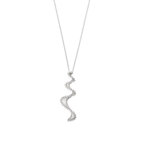 Collier Collier - Pendentif vague en or blanc 18 ct et diamants 58 Facettes 25928