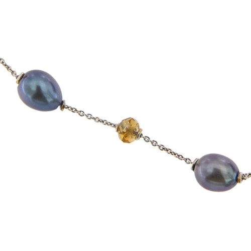 Collier Collier - Perles et quartz citrine en or blanc 18 ct 58 Facettes 25940
