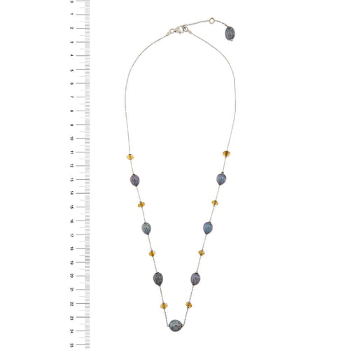 Collier Collier - Perles et quartz citrine en or blanc 18 ct 58 Facettes 25940